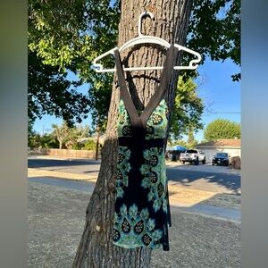 INC International Concepts Y2K Vintage Asymmetrical Black Blue &Green Dress/Top